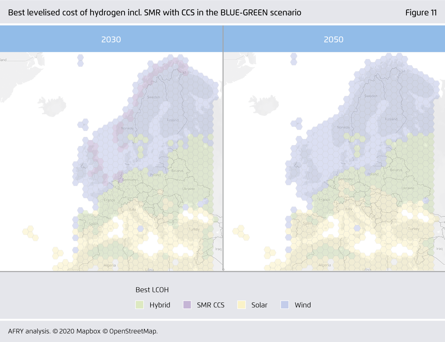 Preview for Best levelised cost of hydrogen incl. SMR with CCS in the BLUE-GREEN scenario