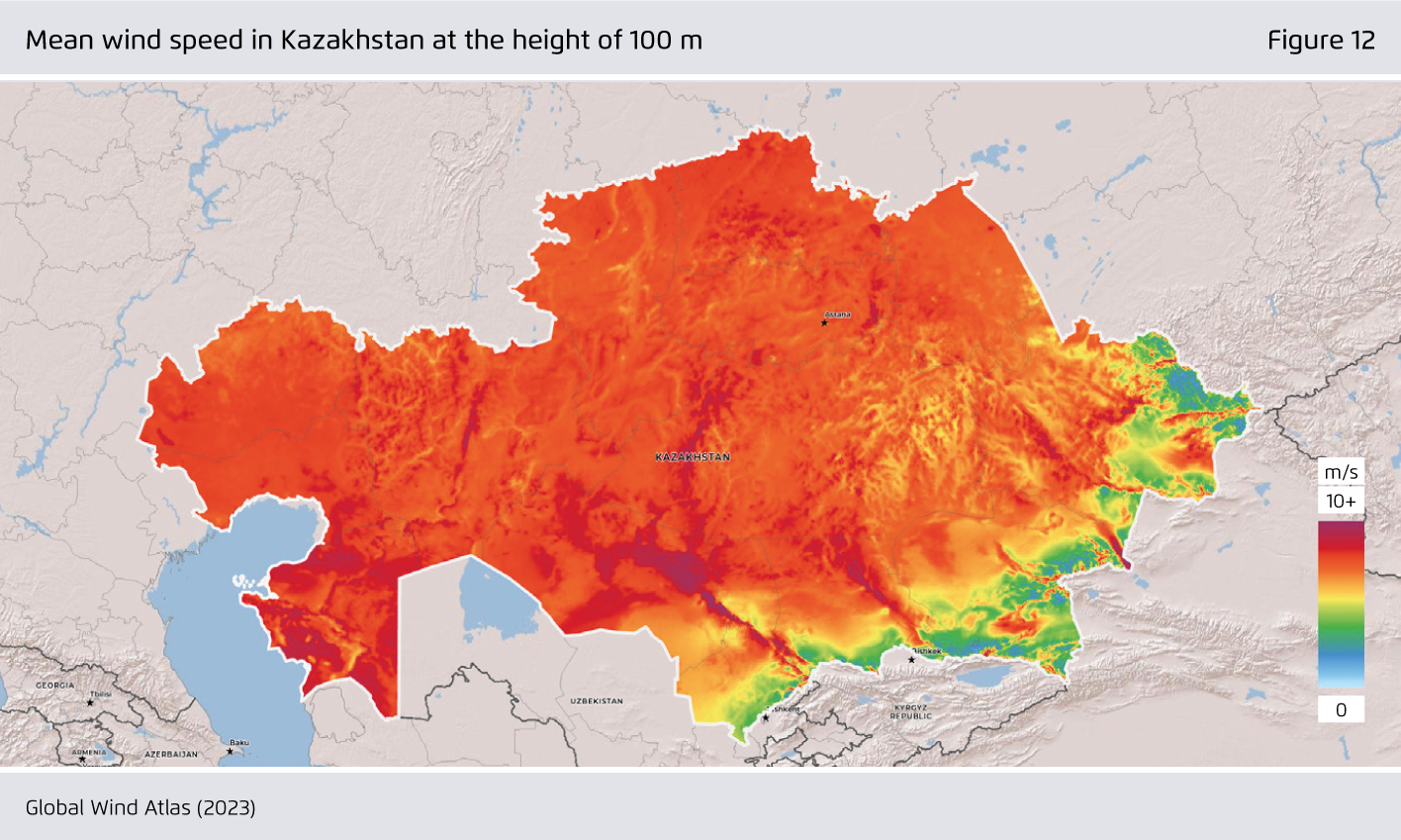 Preview for Mean wind speed in Kazakhstan at the height of 100 m